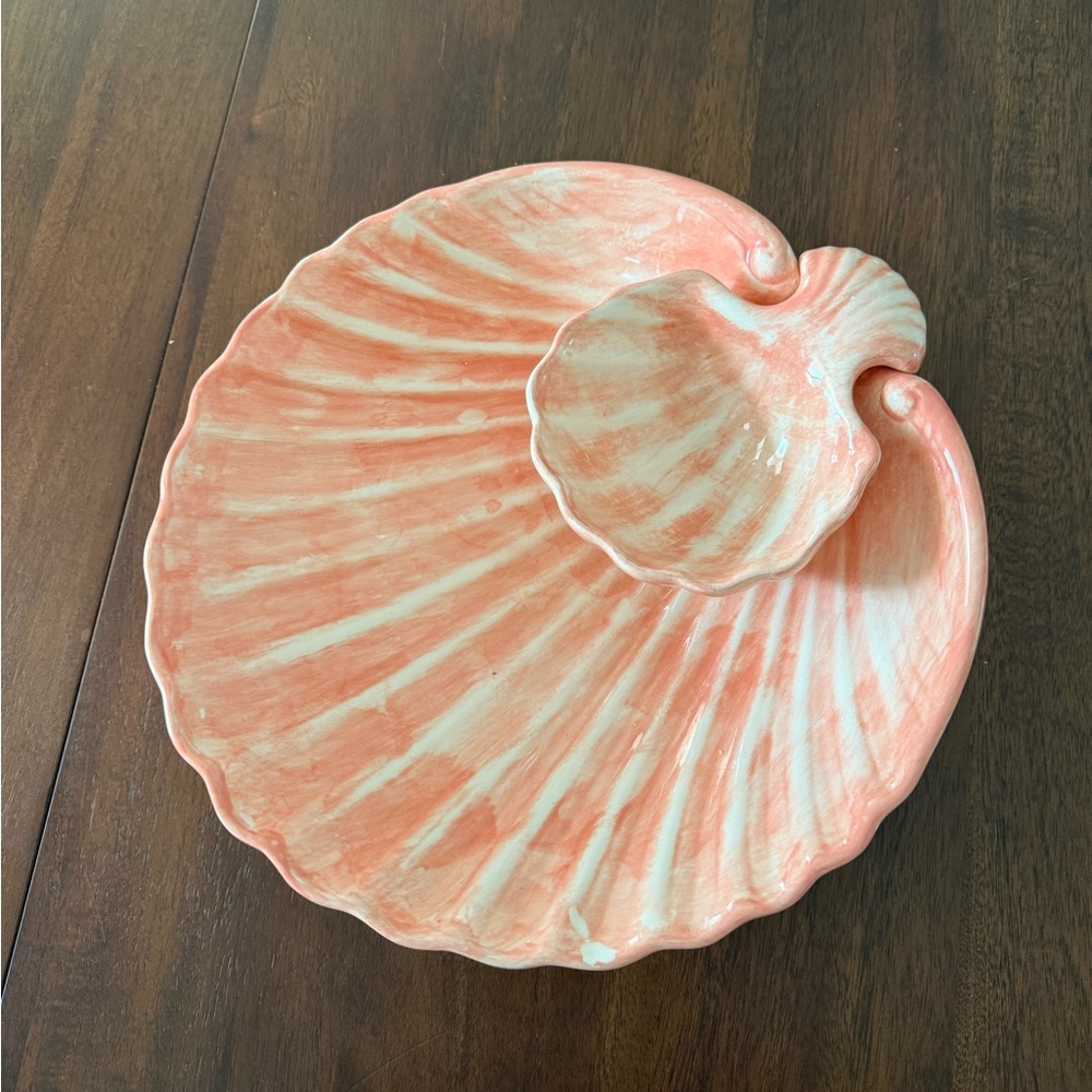 Coral Shell Serving Bowl with Removable Dip Dish | Coastal Ceramic